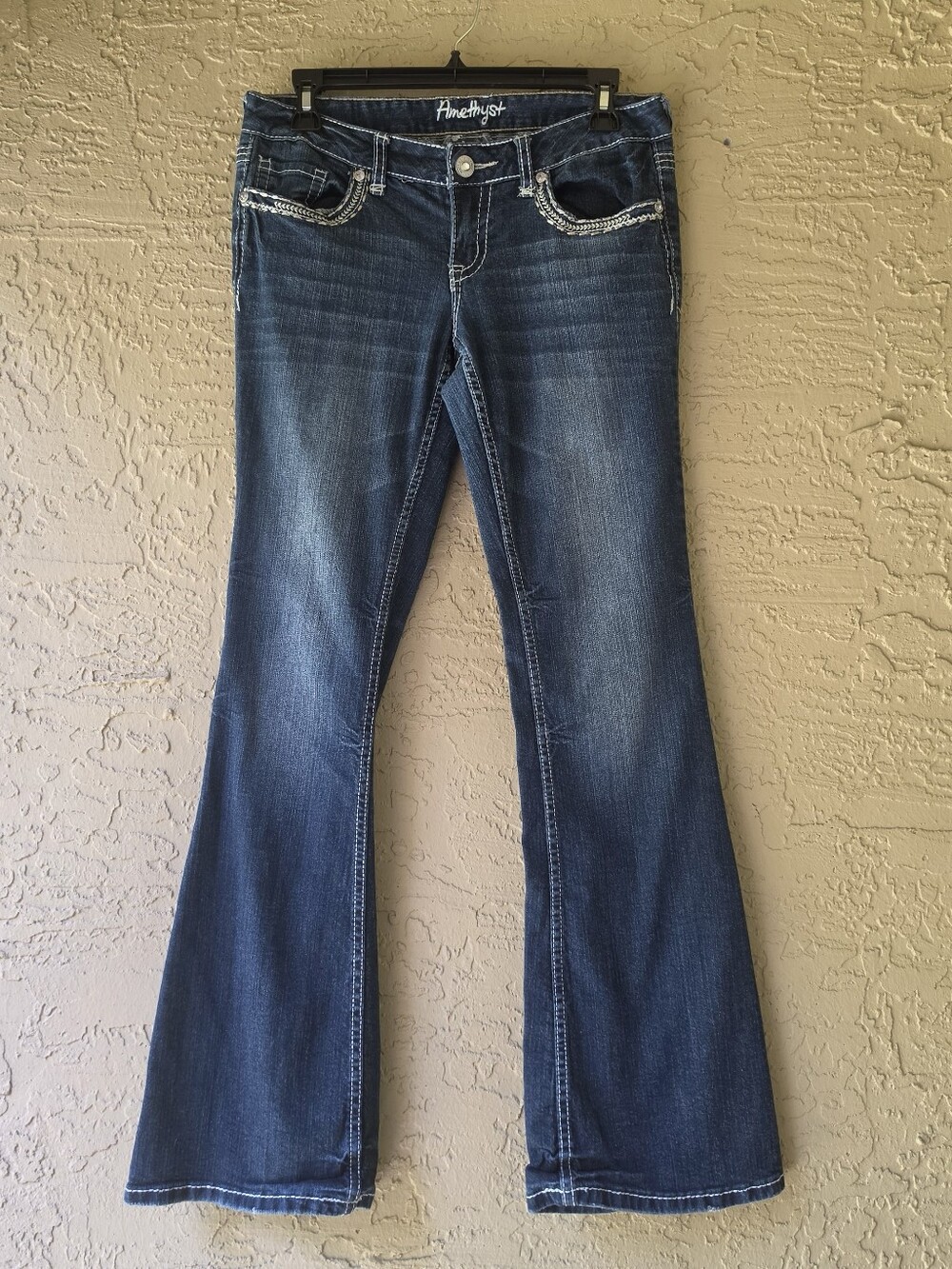Amethyst Embellished Flare Jeans Dark Wash Size 7 Y2K Boho